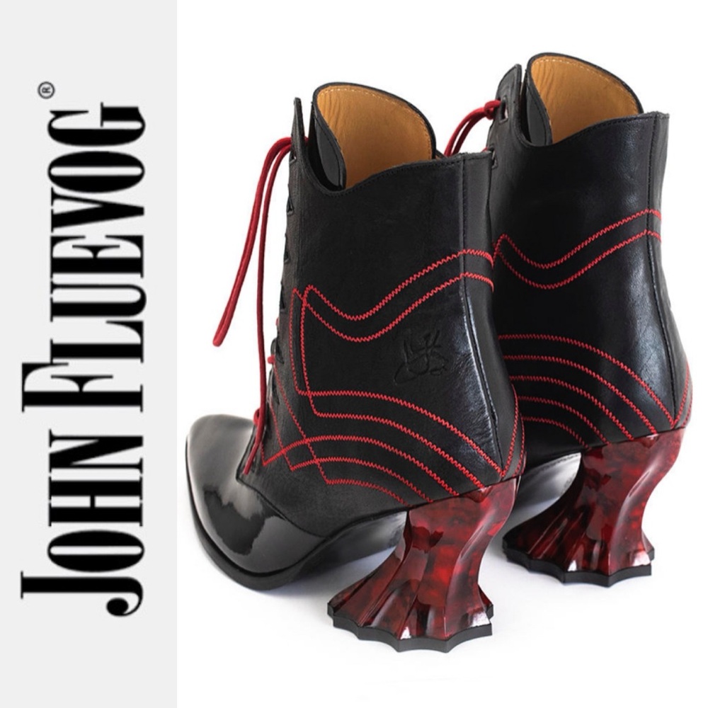 NEW John Fluevog Deliverance Brit Regal Lace-Up Ankle Booties w/ Rococo Heel 7.5 - Picture 4 of 15